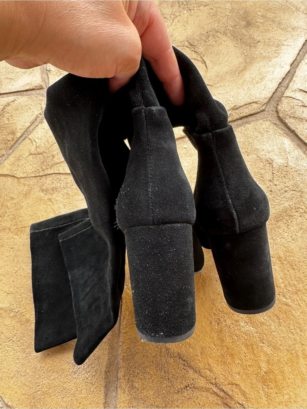 Zara Black Suede Knee High Boots EU 38 US 7.5 Block Heel Tall Boots
